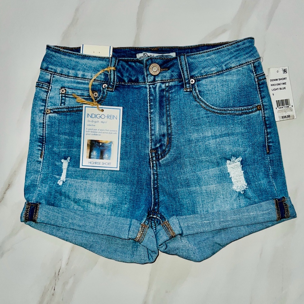 Indigo Rein Shorts HighRise shorts sizes in stock 1/24w, 5/26w, or 9/28